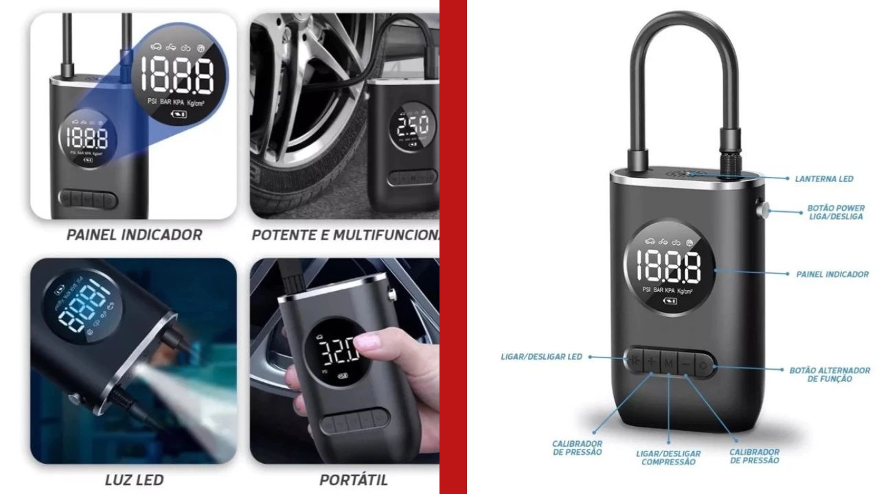 mini-compressor-de-ar-portatil-e-sem-fio-1 Item portátil ajuda motociclistas, ciclistas e motoristas no dia a dia